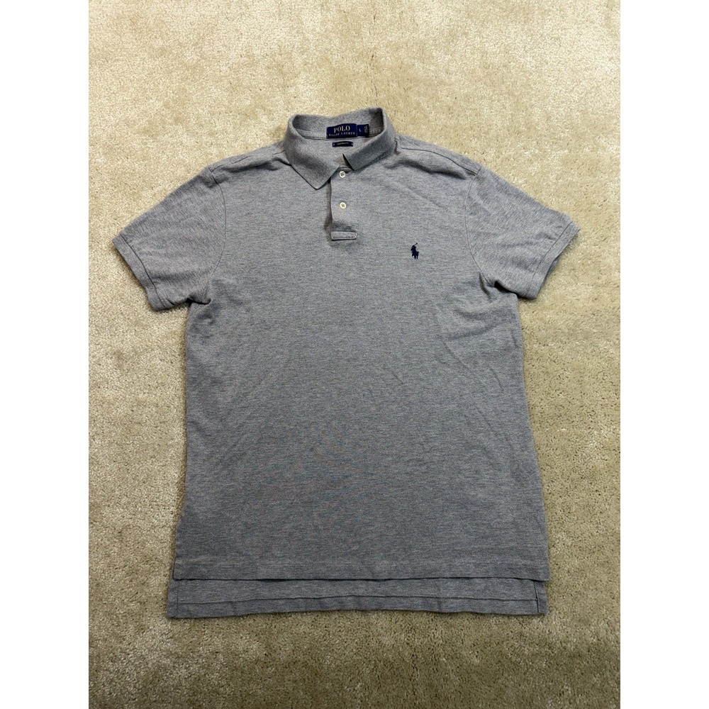 Polo Ralph Lauren Polo Shirt Mens Large Gray Blue Pony Preppy Custom Fit Golf